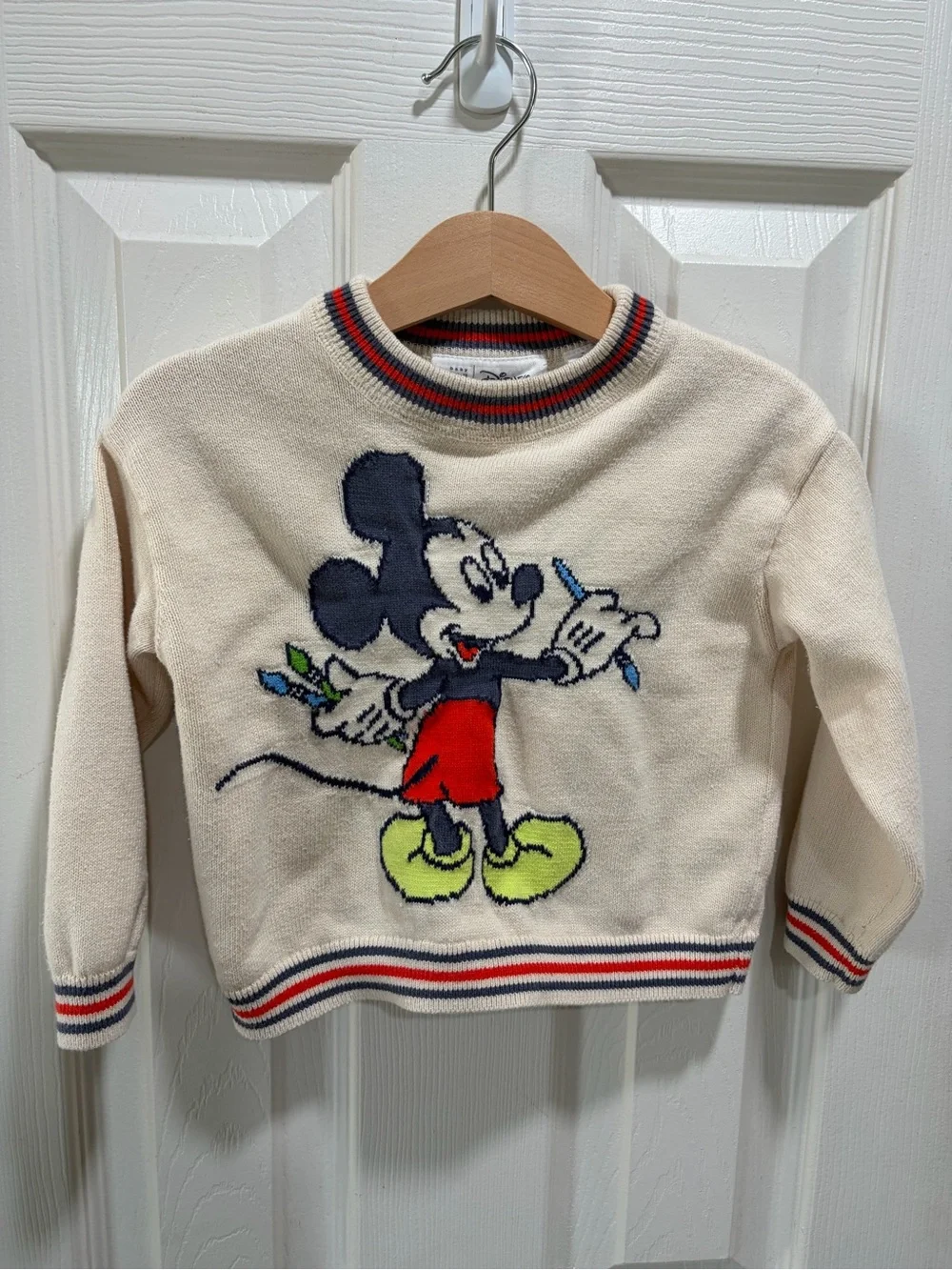 Gap Toddler Cream Mickey Mouse Crewneck Knit Sweater